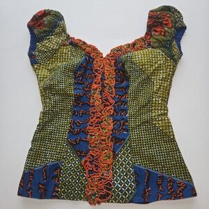 African Wax Print Corset Top Handmade Ankara Bustier Ruffle Front Cotton